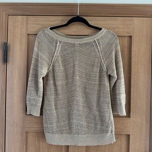 Lauren Ralph Lauren Denim Tan Linen Blend 3/4 Sleeve Shirt size Small